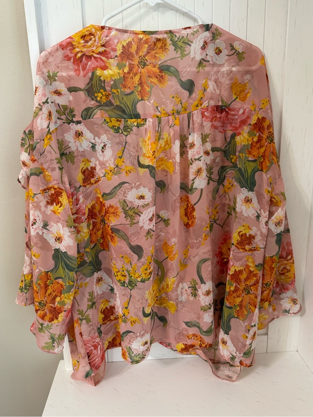 NWT, Umgee, Pink Floral Blouse, Ruffle Split Sleeves, Flowy, Romantic, Size XL - Picture 6 of 10
